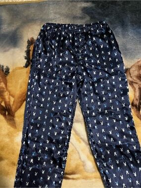 Vintage Playboy Men’s Size S Bunny Head Blue Satin Pajama Lounge Pants All Over